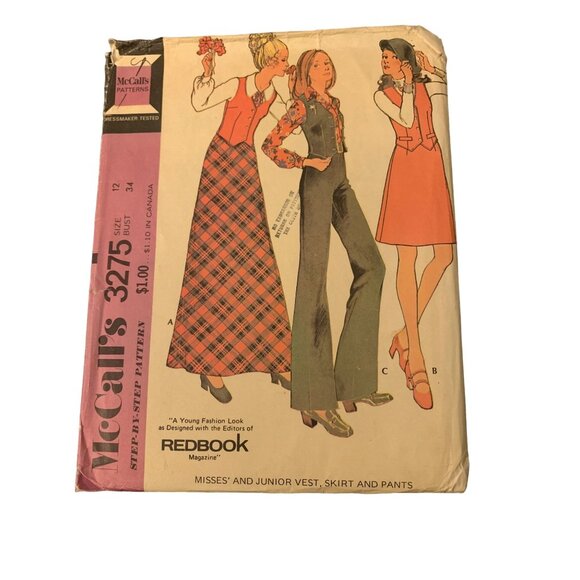 McCalls 3275 Vest Skirt & Pants Pattern Size 12 uncut 1972 - Picture 1 of 2